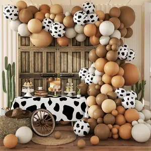 141Pcs Western Cowboy Balloon Garland Arch Kit, Brown Light Brown Nude Sand White Cow Print Balloons For Western Cowboy Farm Baby Shower Birthday Party Decorations