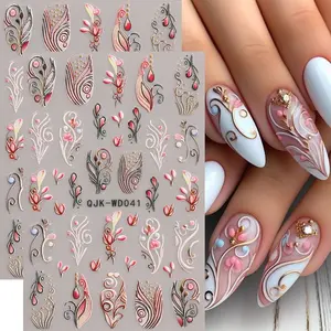 Boho Floral Nail Art Stickers, 2 Pcs Relief Design, Arabic Pattern Vine Flowers, DIY Manicure Decorations