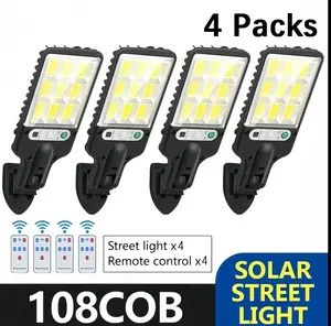 Solar Lights Outdoor 9000 Lumens, 4 Pack Motion Sensor Wall Lamp with Remote, IP65 Waterproof Security Light for Yard Garden, 108 COB LED