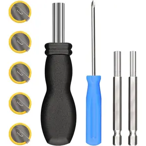 CR2032 Button Cell Battery, 5 Pack CR2032 Batteries with Tabs Bundled with 3.8 mm & 4.5 mm Security Screwdriver Game Bit Tool Set for NES, SNES and N64 Games - Batteries Individually Package