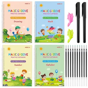 Large Magic Ink Practice Copybook for ,  Handwriting Workbooks for , Tracing Letter Writing Book with Pen Refill and Handwriting Aid(4book+2 Pen+10 Pen Refill)