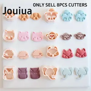 8pcs Mini Cat Dog Owl Monkey Fox Elephant Hedgehog Clay Cutter Set Animal-Themed Polymer Clay Cutters, Plastic Craft Molds for DIY Jewelry Making