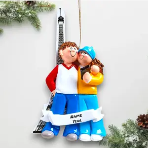 Personalized Love in Paris Christmas Ornament – Custom Eiffel Tower Couple Keepsake with Names and Year – Romantic France Travel Gift – Noel Box