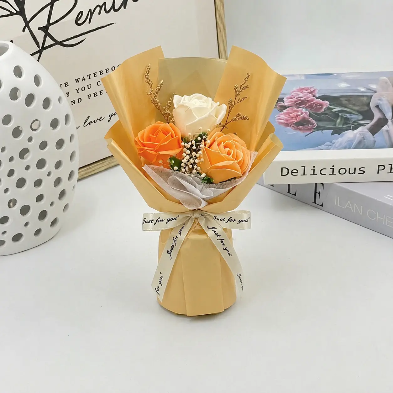 Compact Artificial Faux Flower Bouquet - Space-Saving Home Decor, Romantic Gift for Women, Desk Decor for Father's Day & Memorial Day, Small DIY Car Dashboard Decoration, Artificial Faux Flowers, Floral Decor
