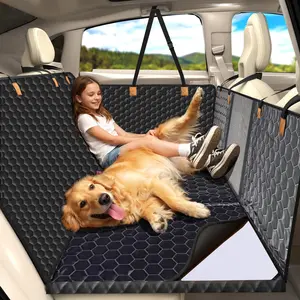 400LBS Hard Bottom Dog Car Hammock - Heavy Duty Waterproof Dog Seat Cover Back Seat Extender, Mesh Window, Universal Fit for Sedans SUVs Trucks, Supports Large Dogs