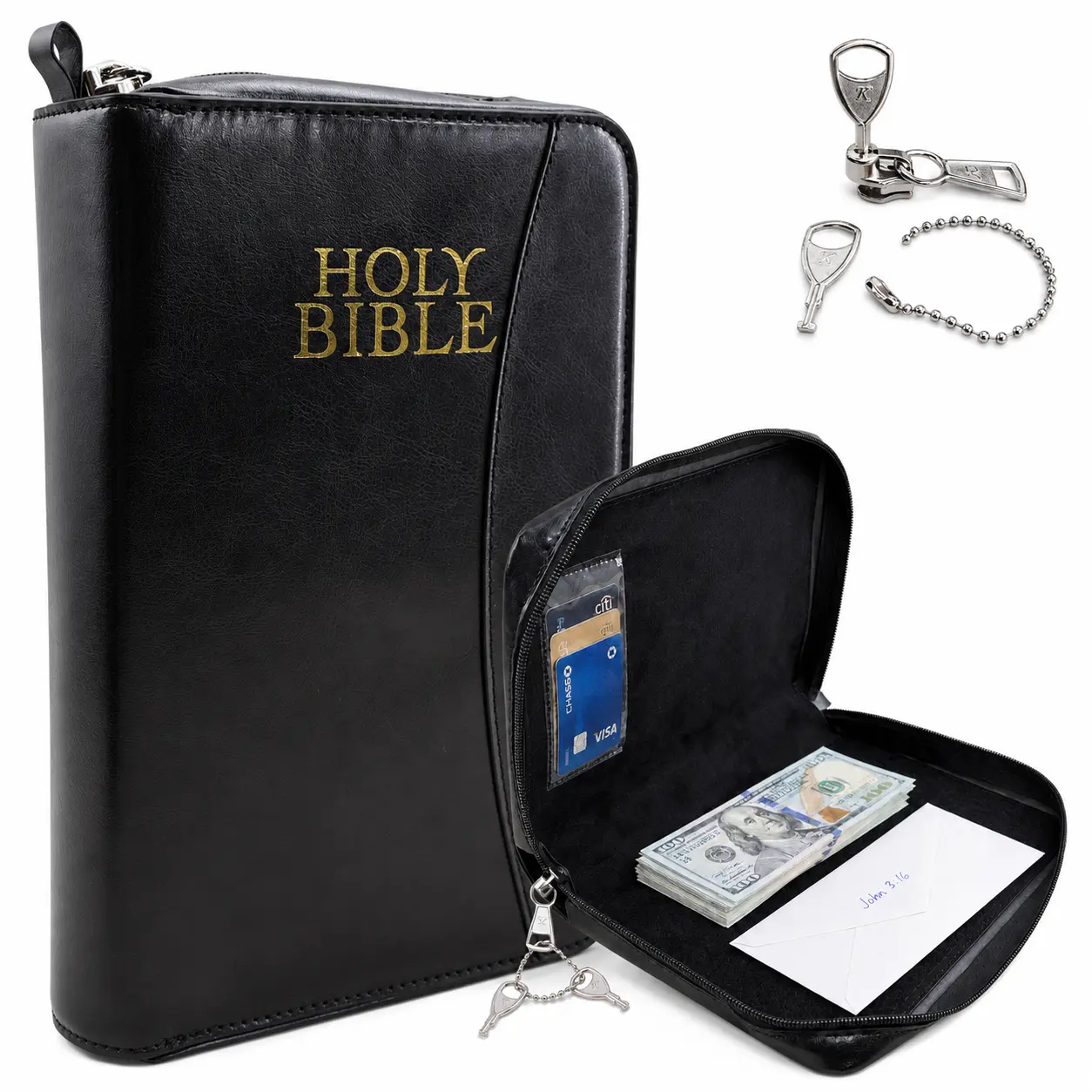 Lockable Bible Book Safe with Keys, Vintage PU Leather Hidden Storage Case for Cash Cards Letters Keepsakes, Secret Book Organizer for Home Office Shelf Decor