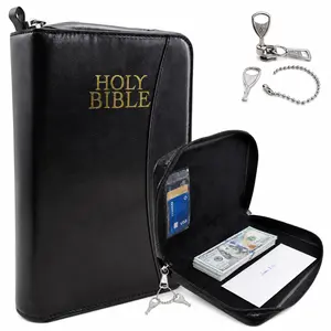 Lockable Bible Book Safe with Keys, Vintage PU Leather Hidden Storage Case for Cash Cards Letters Keepsakes, Secret Book Organizer for Home Office Shelf Decor