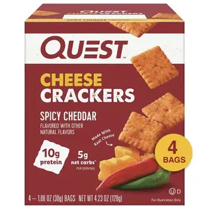 Quest Cheese Crackers, Spicy Cheddar Made with Real Cheese, High Protein, 1.06 oz, 4 Count protein snacks Snack Cheesy