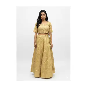 #K54 Elegant Shimmering Gold Striped Lehenga Choli Set | Festive & Party Wear