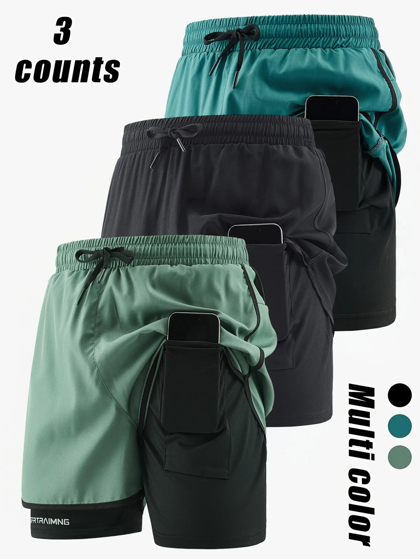 Men’s double-layer anti-exposure summer sports shorts, 3-pack bestseller; 2-in-1 running/outdoor casual men’s athletic shorts