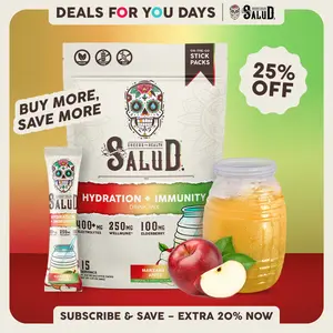 Salud 2-in-1 [Hydration + Immunity - Manzana | Apple]  Agua Fresca Drink Mix, Elderberry, Dairy & Soy Free, Non-GMO, Gluten Free, Vegan, Low Calorie, 1g Sugar (15 Servings)