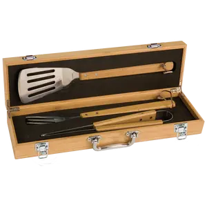 3-Piece Bamboo BBQ Set in Bamboo Case