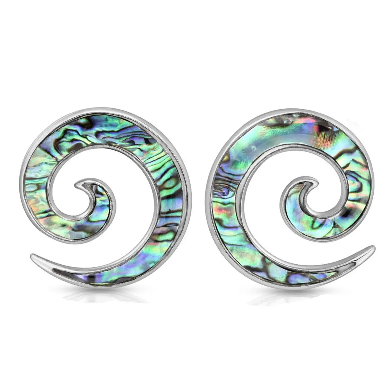 Pair 0g or 2g Steel Blue Green Abalone Ear Spirals Tapers Plugs Gauges 8mm 6mm