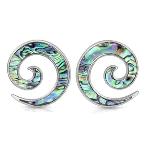 Pair 0g or 2g Steel Blue Green Abalone Ear Spirals Tapers Plugs Gauges 8mm 6mm