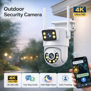 360 PTZ 4K Dual Lens No Blind Spots Outdoor Security Camera with 64GB SD Card Colorful Night Vision Two Way Speaker Audio Wireless Surveillance Remote Monitoring Local Coverage