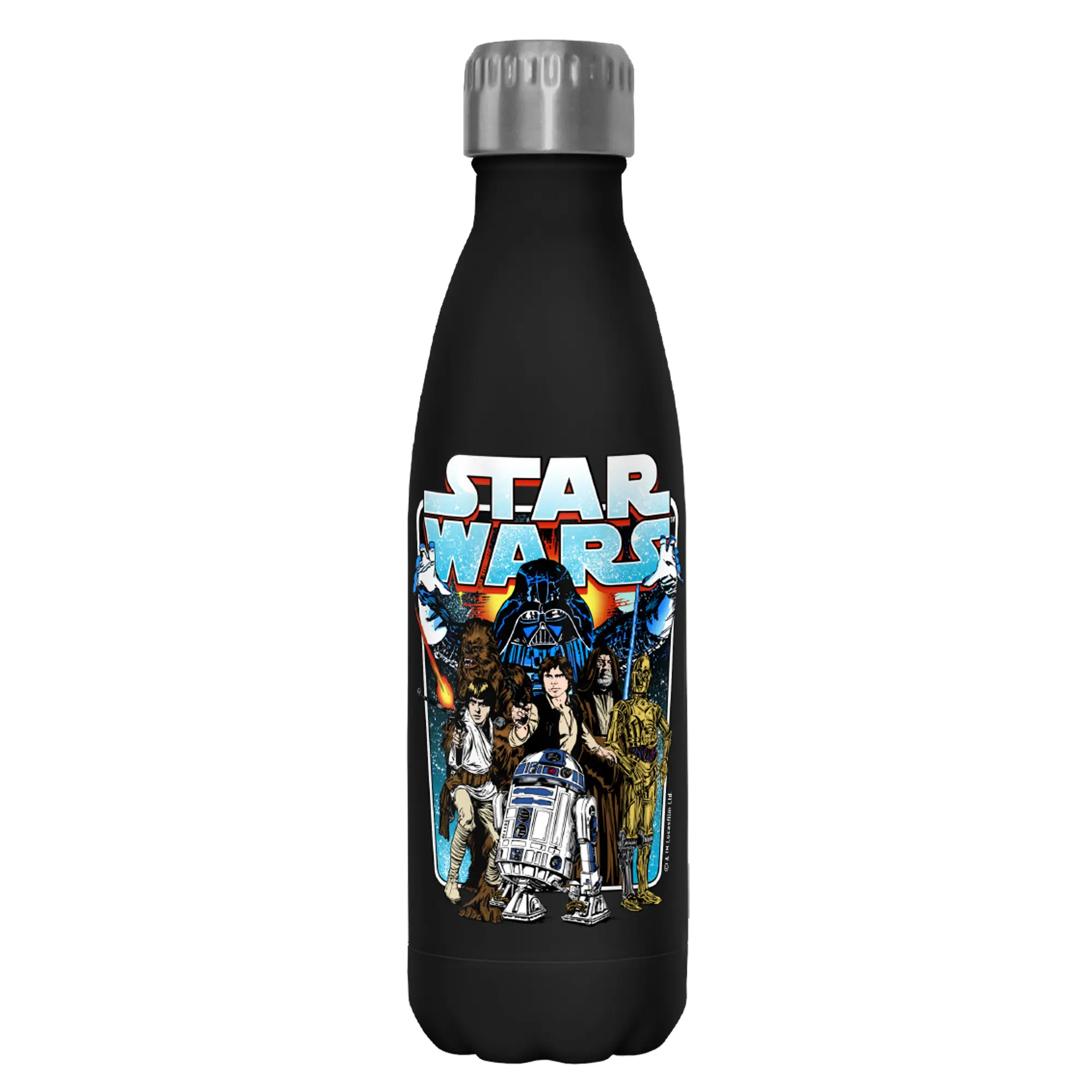 Star Wars Vintage Hero Character Frame Stainless Steel Water Bottle, BPA-Free, Double-Wall, Leak-Proof, Travel-Friendly, Imported and Printed in the USA