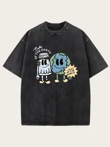 Earth Guardian Statement Tee 230gsm Washed | Whimsical Salt & Planet Interaction + Eco Slogan Typography | Relaxed Fit Daily Essential