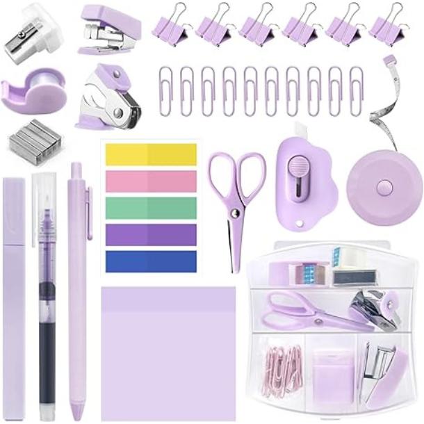 [New Deal] Mini School Supplies Kit, Pink Mini Stapler with Staples and Tape Dispenser Set, Mini Stationary Set Includes Sticky Notes Index Tabs Highlighters Gel Pens for Office & Back to School Supplies Art Materials