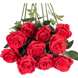10 count Red Silk Roses Artificial Rose  Long Stem for DIY Wedding Bouquet Table Centerpiece  Decor