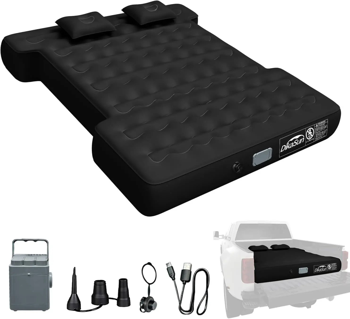Heavy Duty 5.5ft-5.8ft Truck Bed Air Mattress, Durable Inflatable Pickup Bed with Built-in Pump & Pillows, Leakproof Peach-Skin Camping Pad for Short Beds, Car Sleeping Bed, Inflatable Airbed