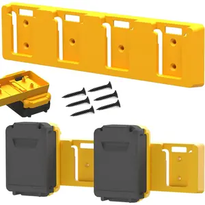 Battery Rack Compatible with DeWalt 20V Battery Holder, Mount 4 Slot Bulk Battery Garage Tool, Tools for Dewallt 20v , Wall Display Hook Holder (Yellow-1pc)