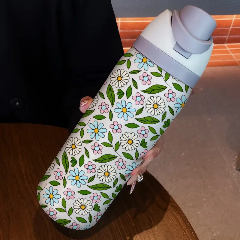 32oz Flower Leaf Dual Drinking Portable Sturdy Sports Bottle, Thermos Insulated Stainless Steel Thermal Flask with Insulation, Perfect Gift for Girls on Birthdays, Versatile for Hot & Cold Beverages, Drinkware, Water Bottles
