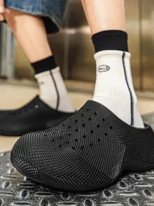 Summer Open Toe Sandals for Men and Women, 3D Printed Thick Sole Holes Shoes, Non-Slip Casual Half Slippers, Couple Footwear