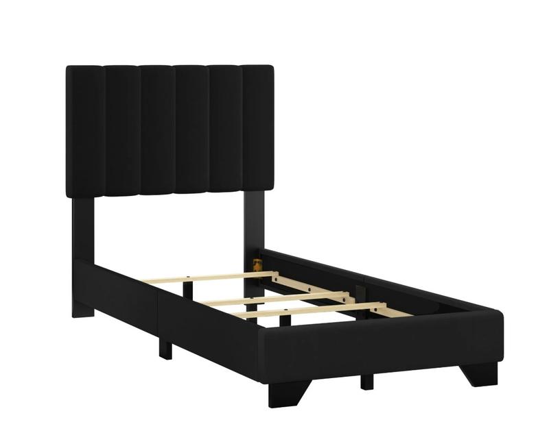 Reece Channel Stitched Upholstered Twin Bed, Black