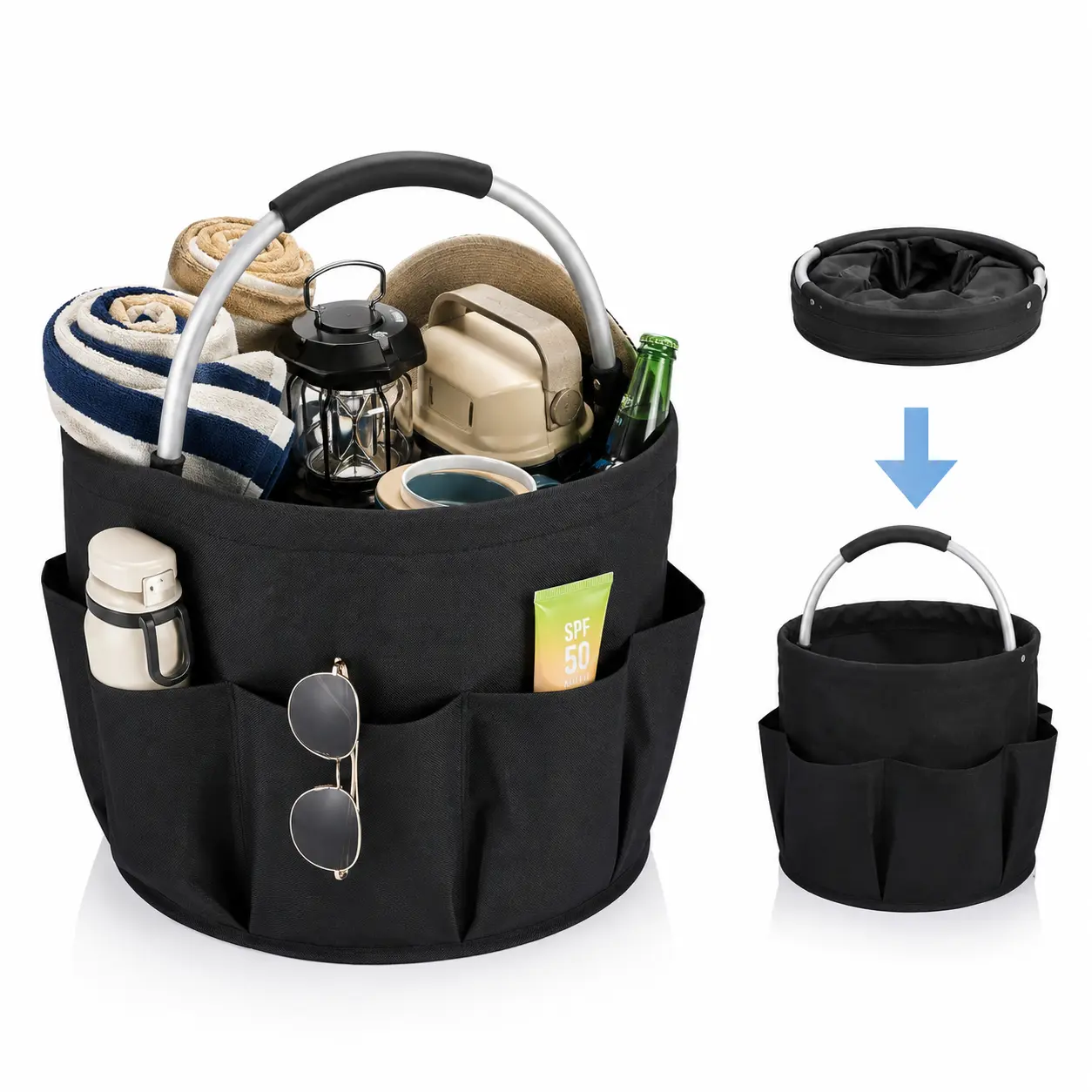 Collapsible Handheld Storage Basket - Multipurpose Foldable Carry Tote for Camping, Household Baby Care, Bathroom Organization; Portable Home Supplies Storage Bin