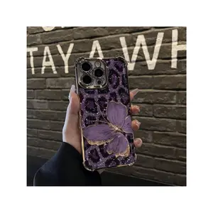 Butterfly Purple Pattern Four-Corner Drop-Proof TPU Phone Case For IPhone 16 15 14 Pro Max 13 12 11 XR XS Plus Shockproof Full Camera Protection Durable Slim Silicone Case Mobile Phone Case