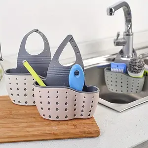 Kitchen Sink Drain Storage Basket, 1 Count Kitchen Sink Drain Hanging Bag, Kitchen Storage Rack, Faucet Sponge Double Drain Hanging Basket