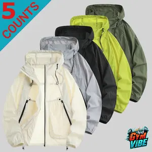 Men's Hooded Zip-Up Jacket Set Lightweight Windbreaker Tops Breathable Fabric Comfortable Outerwear for Daily Wear Hiking Travel Outdoor Activities All-Season Fashion Loose Fit Trendy Minimalist Style with Adjustable Hood Value Multipack