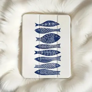 1pc Blue Fish Pattern Foldable Stand Case for iPad - Durable Plastic Protective Cover with Adjustable Kickstand, Compatible with iPad Air 4th/5th 10.9", 7/8/9th 10.2", 5th/6th/Air1/Air2 9.7", Air3rd 10.5", Pro 11 Computer Tablet
