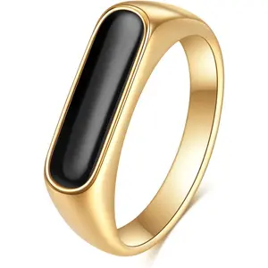 6mm Signet Stainless Steel Band Ring14k Gold Plated Fashion Cute Stacking Wedding Engagement Fidget Ring fo Women Men Teen, Size 3-12