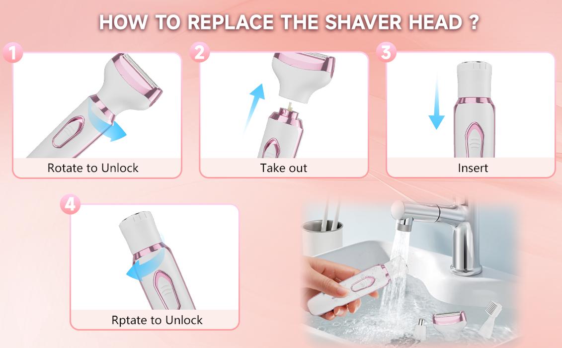 Women's Electric Shaver - 4-in-1 Waterproof Bikini Trimmer & Body Hair Remover, Painless Pubic Underarm Leg Hair Removal, Eyebrow Nose Trimmer Attachment, USB Rechargeable Cordless Razor for Sensitive Areas, Smooth Shaving Gift Kit