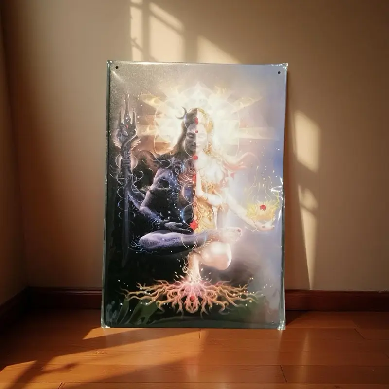 Hinduism Shiva and Shiv Shakti Metal Wall Poster Tantric Marriage Spiritual Art for Home Office Decor Metal Material Spiritual Significance