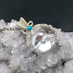 Crackle clear quartz crystal sphere necklace daily use gift