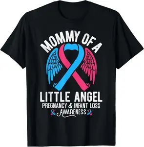 Unisex 100% Cotton Short-Sleeve Soft Graphic Top, Streetwear T-Shirt for Mommy of a Little Angel Pregnancy and Infant Loss Awareness