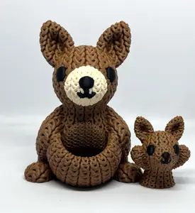 Knitted Kangaroo & Joey - 3D Printed Collectible with Cozy Yarn Texture and Simple Classic Design for Display or Gifting