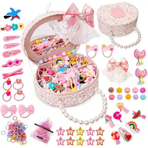 Hair Accessories Set with Jewelry Box - Hair Clips, Barrettes, Ties, Bows for Girls Ages 3-12