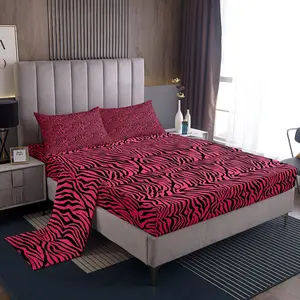 Pink Black Fitted Sheet,Zebra Stripes Bed Sheet Set,Safari Animal Print Bedding Set for Boys Girls,Zoo Animal Fur Print Lightweight Bedding Sheets Breathable Soft