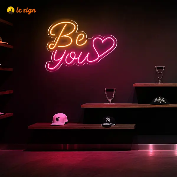 LC SIGN "Be You" Aesthetic Neon Sign, Motivational LED Heart Light for Bedroom & Dorm Decor (16''*12.97'')