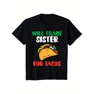 Funny "Will Trade Sister for Tacos" Cinco De Mayo T-Shirt - Retro Taco Graphic Tee Suitable for Men, Women, Boys & Girls - Soft Mexican Party Outfit, Casual Wear or Trade- Strategy (Machine Washable)