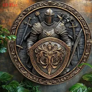Vintage Medieval Knight Sword Shield Wall Art 8x8 Inch Aluminum Decorative Armor Plaque for Home Office Castle Decor