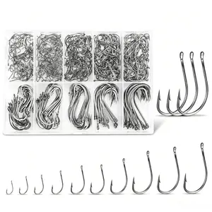 Carbon Steel Fishing Hooks 500Pcs/90Pcs, Circle Hooks Assortment for Saltwater Freshwater Ice Fishing, Salt Water Fish Hooks for Catfish Trout Bass Octopus Multi Size