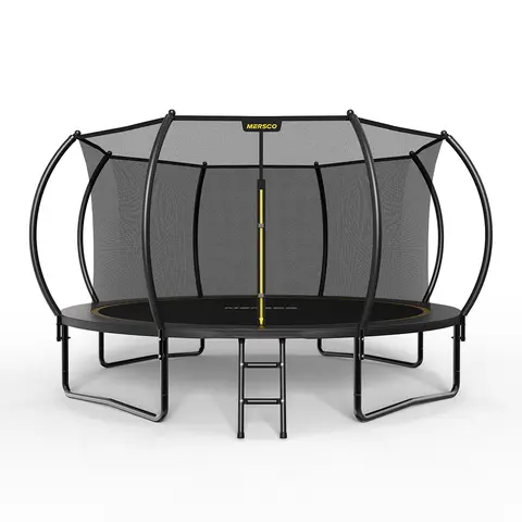 MERSCO Bouncy Outdoor Trampoline (10ft/12ft/14ft Options, ASTM Approved) with Jumping Mat, Net Enclosure, Ladder Access, CPSIA Certified Galvanized Steel Anti-Rust Frame, Enhanced Weight Capacity, UV-Resistant, Playful Safe Option for Kids, Family Gift, 1