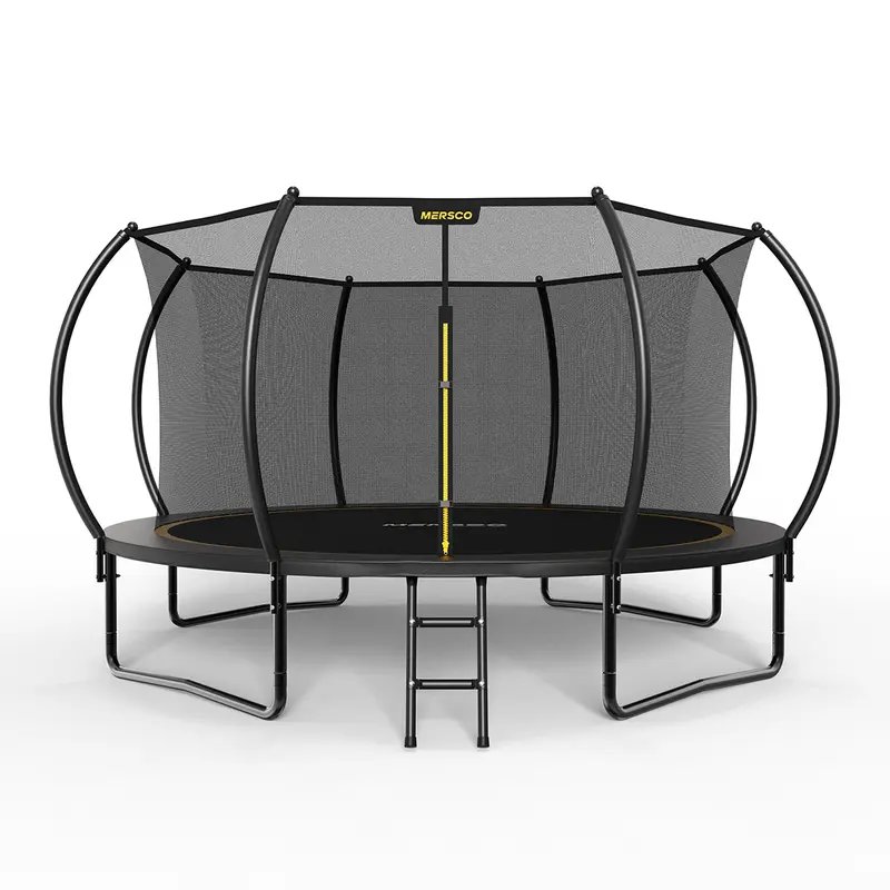 MERSCO Bouncy Outdoor Trampoline (10ft/12ft/14ft Options, ASTM Approved) with Jumping Mat, Net Enclosure, Ladder Access, CPSIA Certified Galvanized Steel Anti-Rust Frame, Enhanced Weight Capacity, UV-Resistant, Playful Safe Option for Kids, Family Gift, 1