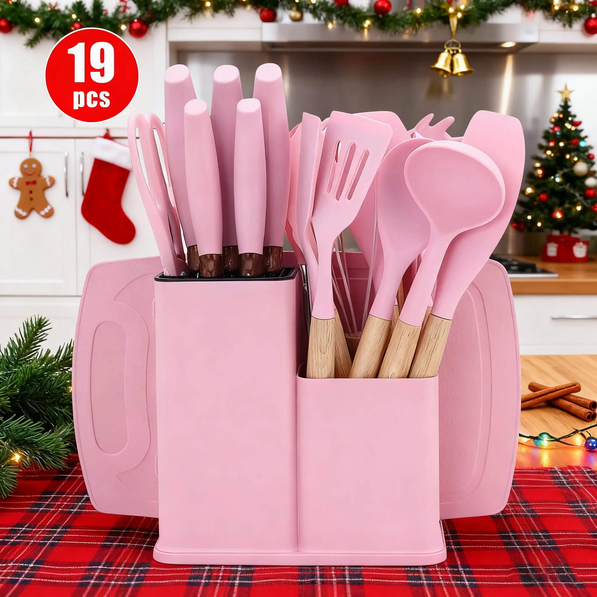 H   19-Piece Kitchen Set + Multifunctional Storage: End Kitchen Clutter! Full of ritual for cooking & stir-frying, boosts efficiency. Stylish, practical, complete set—perfect Christmas gift, a lovely surprise! Kitchenware Container Cookware