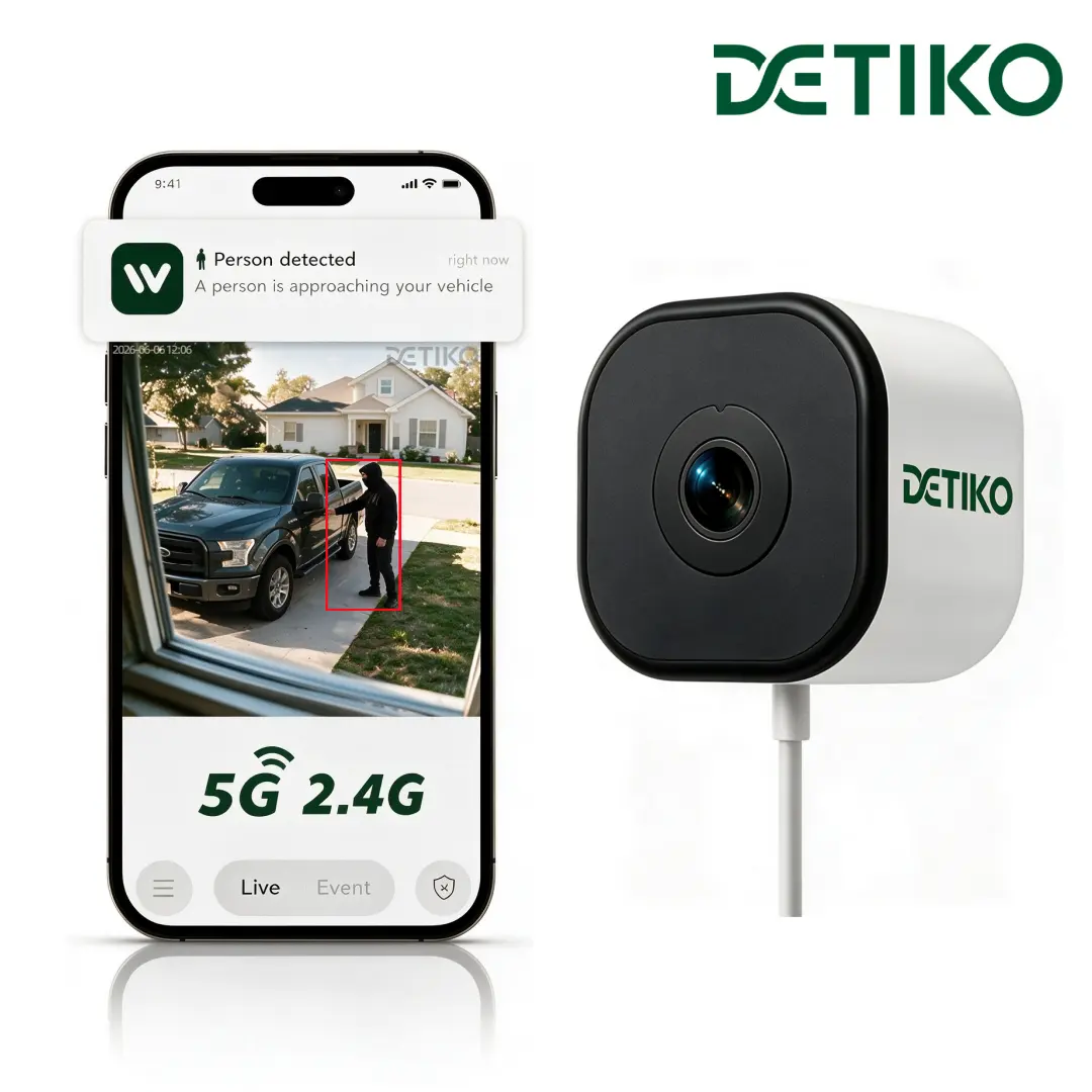 DETIKO 3MP 2K Window Security Camera, WiFi Indoor Camera, Dual-Band 2.4GHz/5GHz, AI Full Color Night Vision Through Glass, Person & Motion Detection, Magnetic Sticker No-Drill Install, 24/7 Recording, Local & Cloud Storage, Family Sharing, 911  Alert