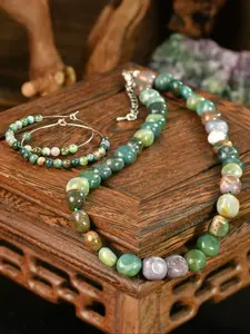 Vintage Natural Stone Beaded Necklace & Earrings, Vintage Jewelry Set, Fashion Jewelry for Women for Party, Daily Clothing Decor, Trendy All-match & Exquisite Jewelry for Birthday Gift